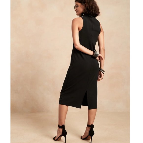 NWT Banana Republic Ribbed Mock-Neck Midi Dress SP 4/6 Black F173 - Picture 3 of 5